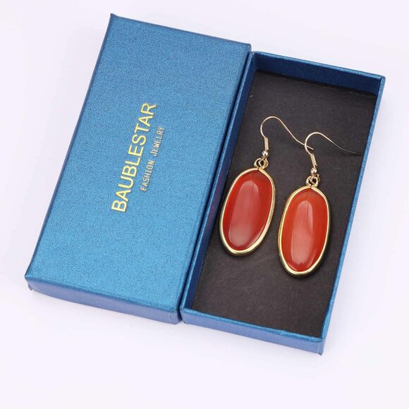 Women's Natural Crystal Healing Stone Drop Dangle Earrings Orange Jewelry - Picture 4 of 6